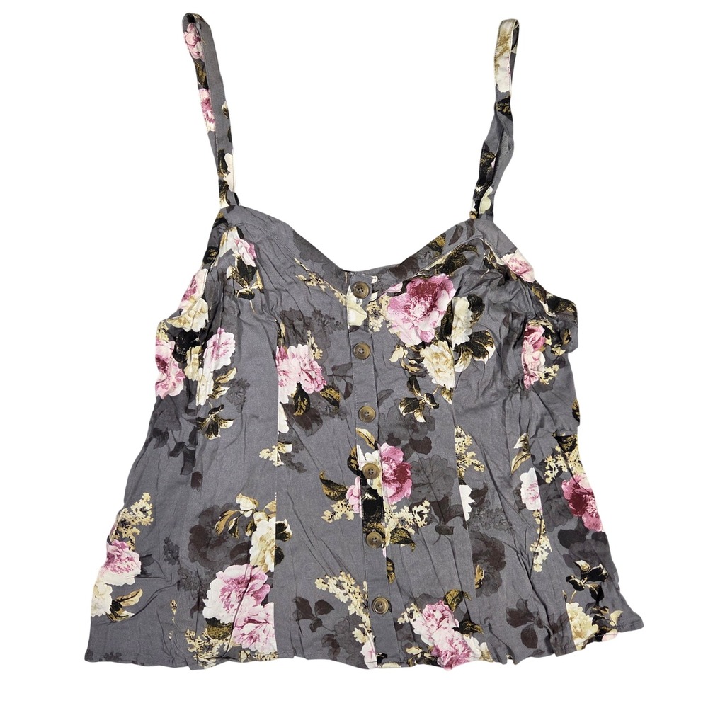 Torrid Womens Plus Size 2 Floral Button Front Camisole Grey Pink V-Neck Tank Top